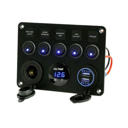 Multifunctioneel 12V elektrisch paneel met USB-poorten en voltmeter