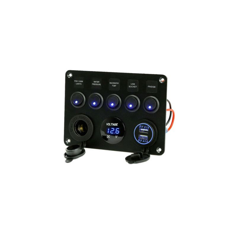 Voltmètre multi-fonctions 12V avec ports USB et interrupteurs à bascule